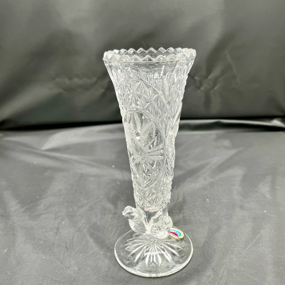 Vintage Hofbauer Byrdes Crystal Vase Bud Vase Clear Birds Over 24% Lead Crystal - Picture 8 of 11